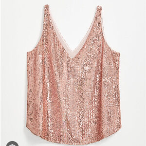 LOFT Rose Gold Sequin V-Neck Tank Top